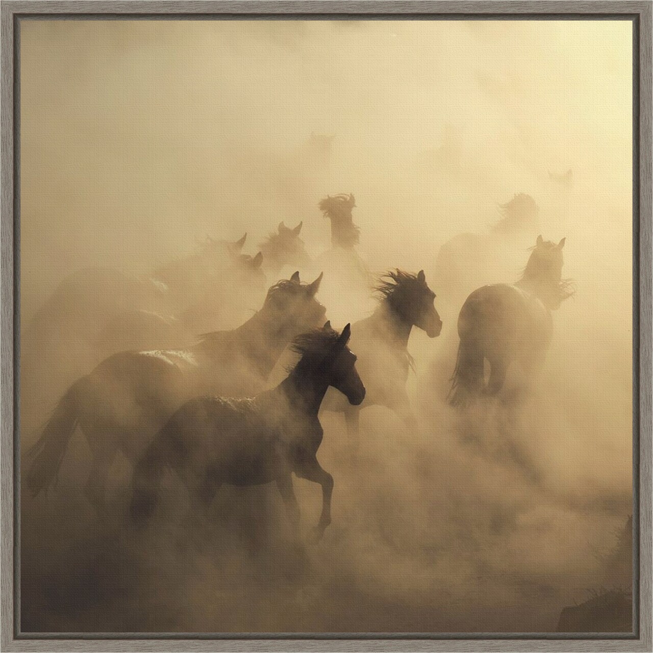 Migration of Horses by 1x 16-in. W x 16-in. H. Canvas Wall Art Print Framed in Grey